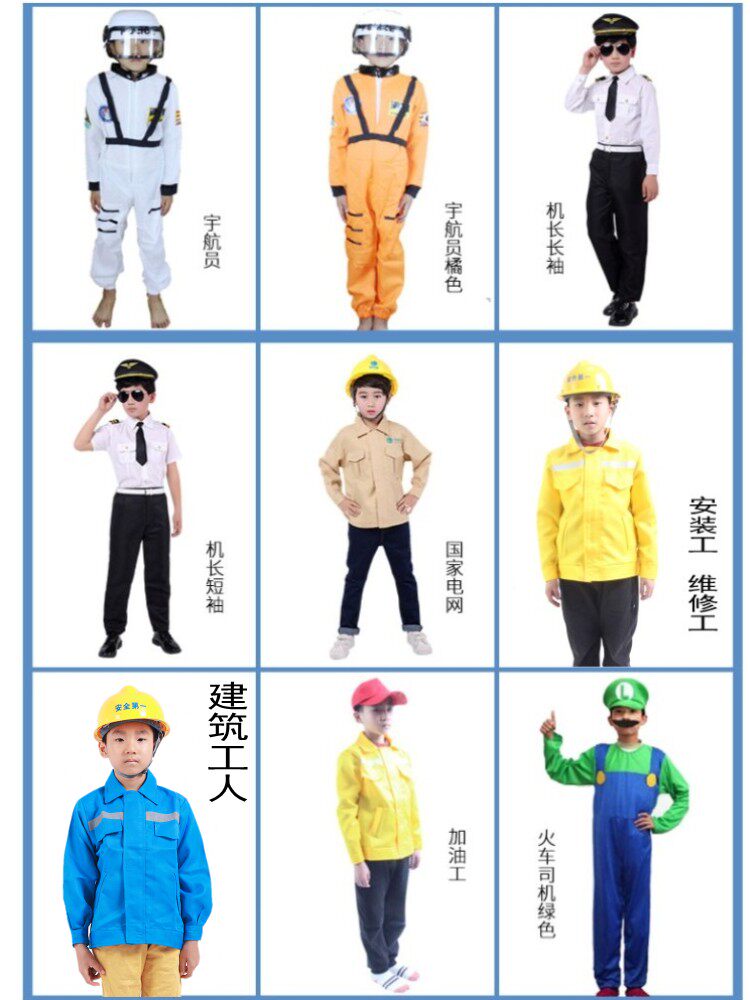 幼儿童快递员外卖员厨师理发师职业扮演服志愿者马甲消防员表演服详情8