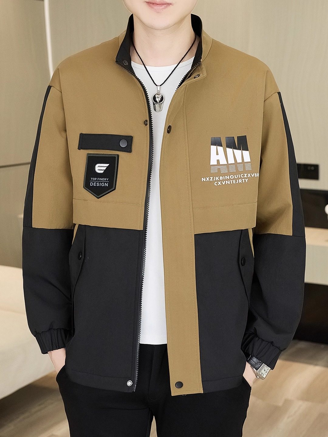 Men's Jacket Spring and Autumn Trendy Korean Style Workwear Stand Collar Jacket Men's Windproof Waterproof Thin Jacket Men's Coat