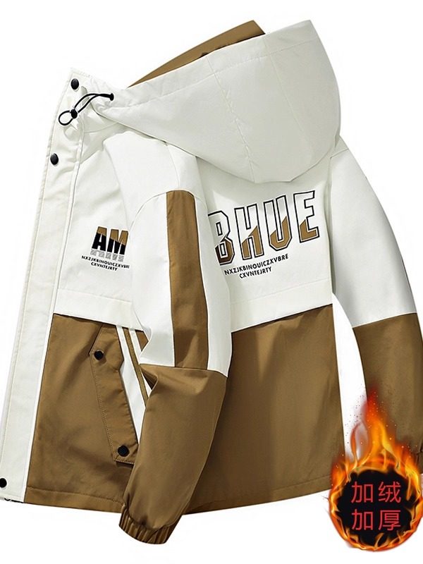 Fleece-Lined and Thickened Men's Jacket, Autumn and Winter Trendy Korean Style Workwear Jacket, Warm Men's Clothing for Teenagers and Students