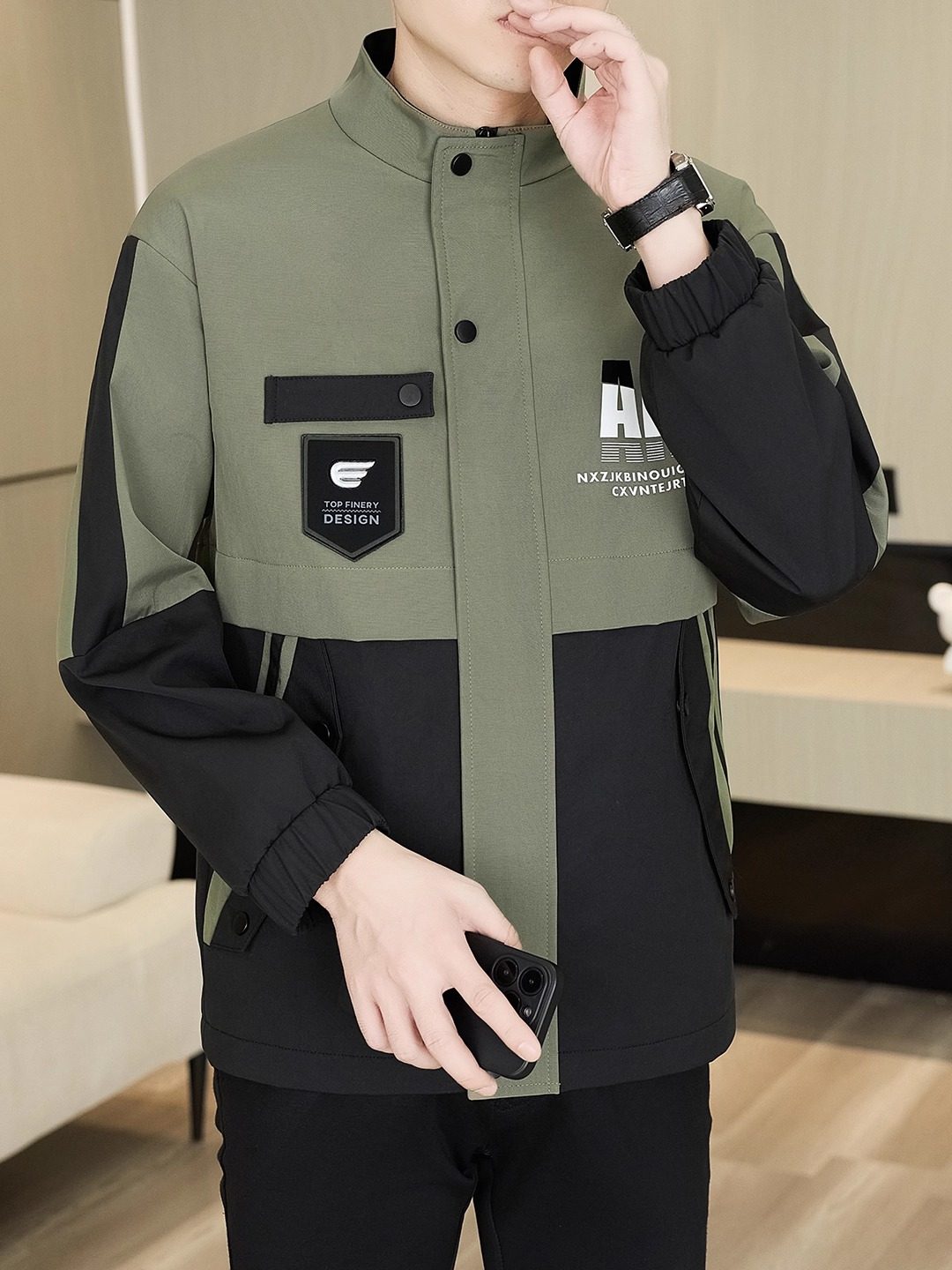 Fleece-Lined and Thickened Men's Cotton Jacket, Winter Trendy Korean Style Stand-Up Collar Cotton Coat, Windproof, Waterproof, Warm Men's Cotton Clothing