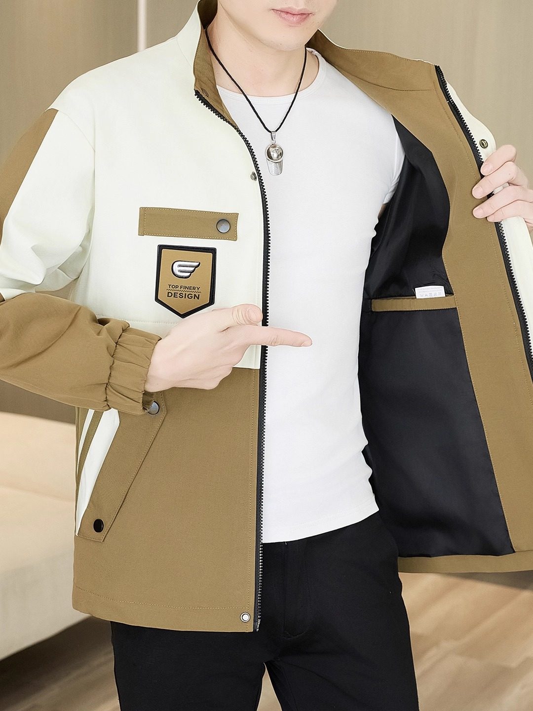 Men's Jacket Spring and Autumn Trendy Korean Style Workwear Stand Collar Jacket Men's Windproof Waterproof Thin Jacket Men's Coat