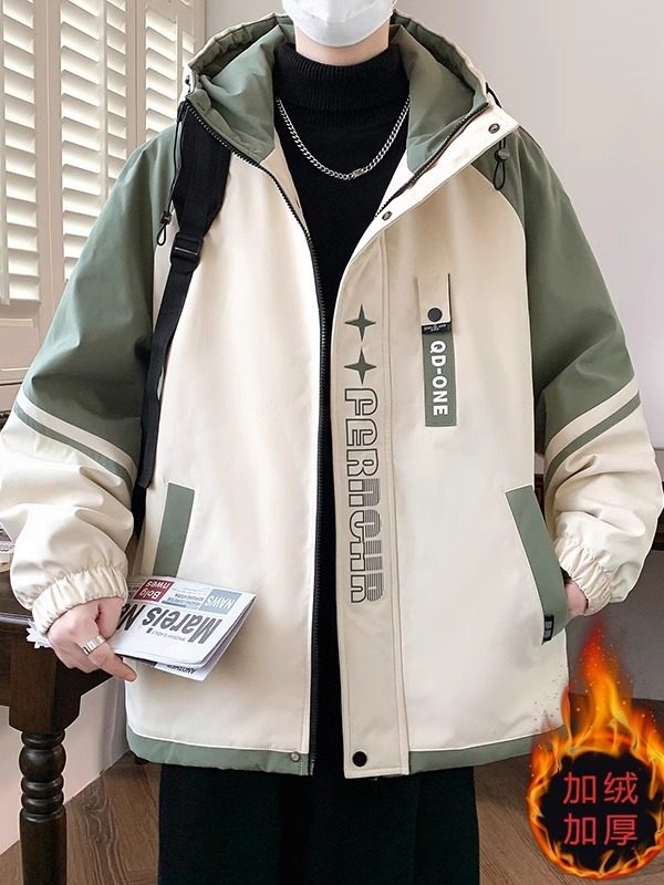 Fleece-Lined and Thickened Men's Jacket, Winter Trendy Korean Style Workwear Jacket, Casual Outerwear for Young Men and Students