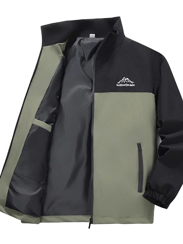 Spring and Autumn Men's Jacket, Trendy and Versatile Stand-Up Collar Jacket, Men's Windproof and Waterproof Thin Loose-Fitting Coat