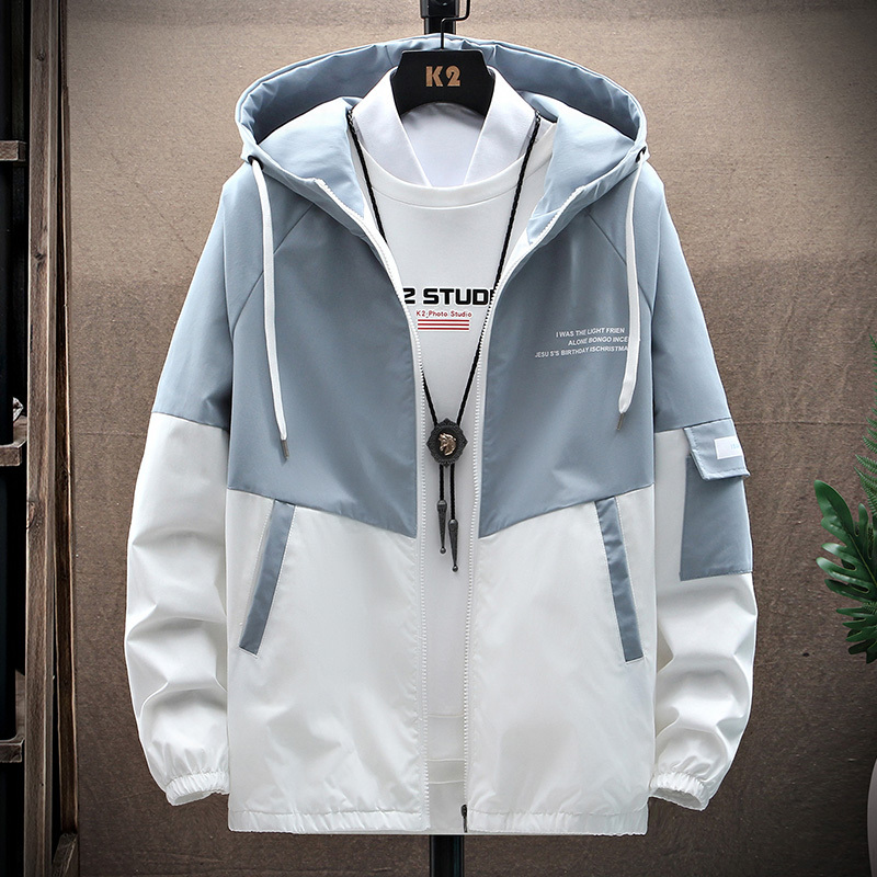 Spring and Autumn Men's Jacket Trendy Korean Style Workwear Jacket for Teenagers and Students Casual Thin Hooded Coat