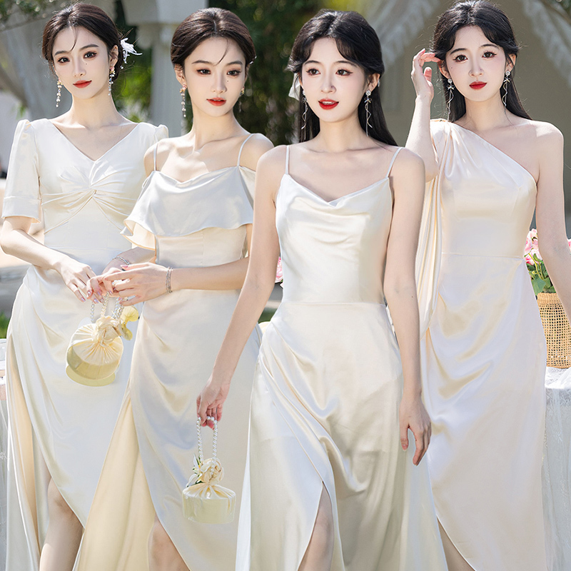 Champagne-Colored Bridesmaid Dresses 2025 New Summer Satin High-End Niche Simple Elegant Sister Dresses Bridesmaid Group
