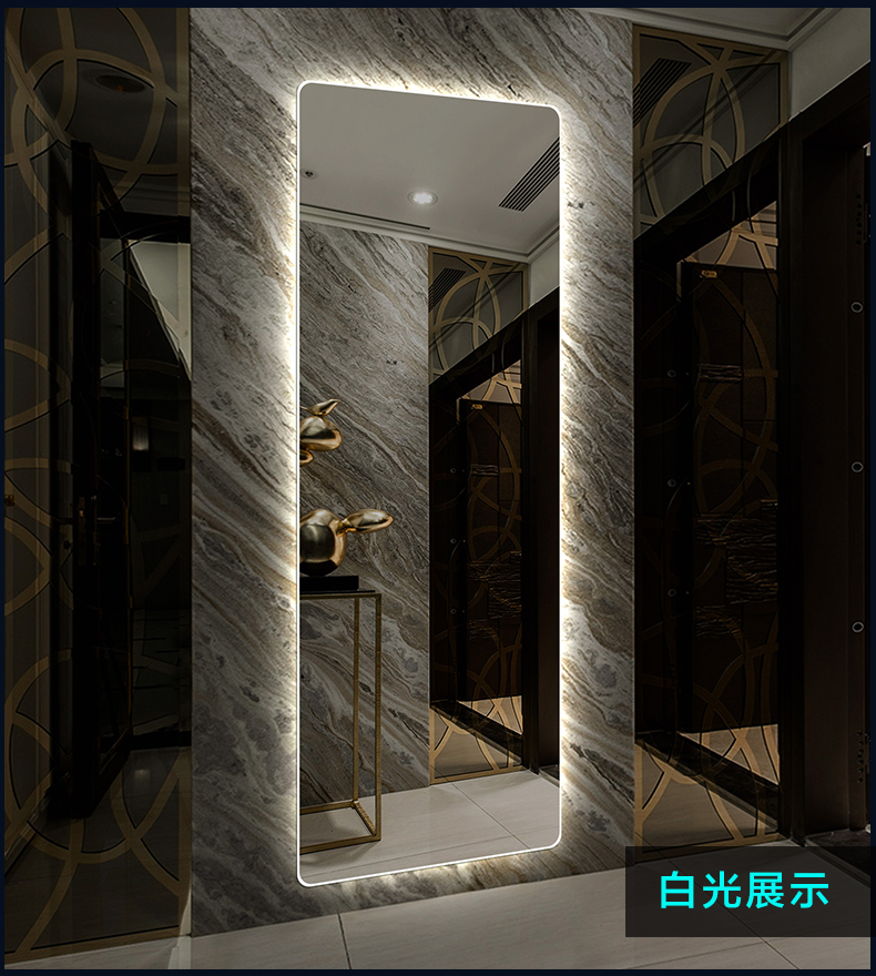 Cheng Tailong không khung LED gương toàn thân gương sàn lắp gương treo tường đèn góc góc trang điểm gương trang trí - Gương gương decor