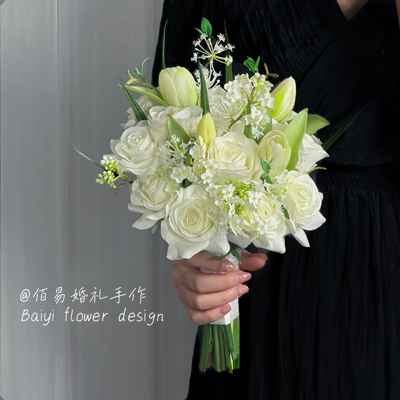 White Artificial Flowers Korean Style Bridal Bouquet Wedding DIY Finished Rose Bouquet Certificate Ceremony Graduation Ceremony Fake Flowers White Artificial Flowers Korean Style Bridal Bouquet Wedding DIY Finished Rose Bouquet Certificate Ceremony Graduation Ceremony Fake Flowers