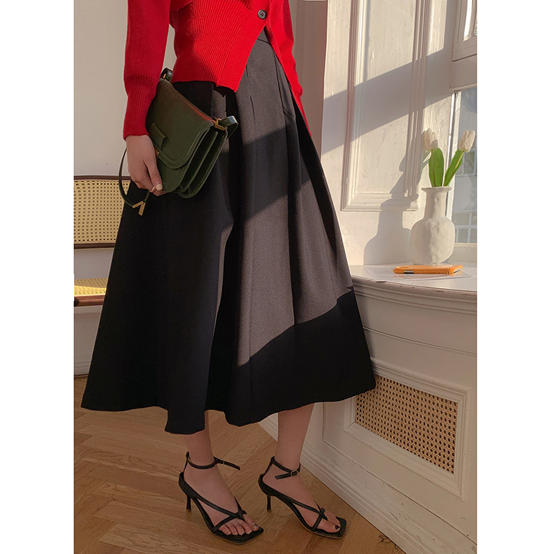 EAMODE homemade four seasons mid-length skirt fashionable temperament three-dimensional high-waisted A-line large swing half-length umbrella skirt