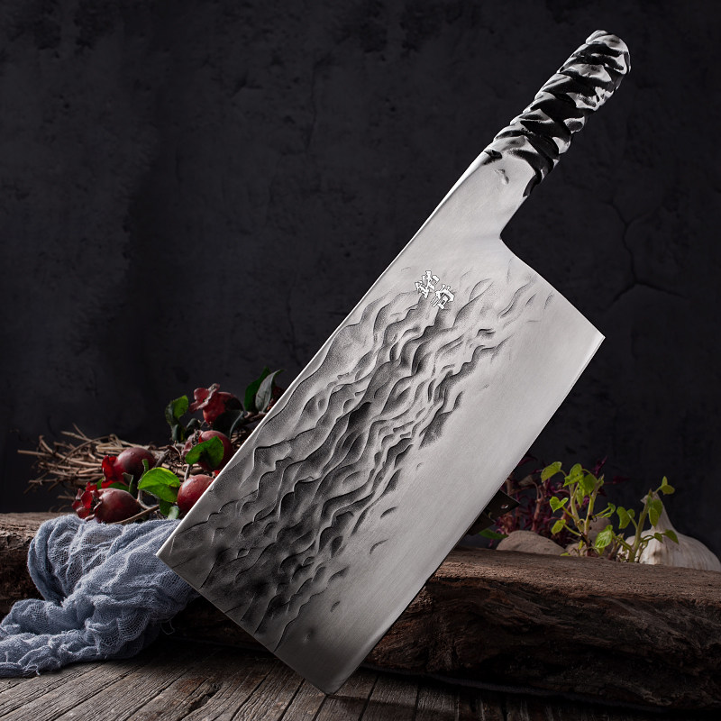 Full steel forged knife cast steel handle integrated kitchen knife for domestic decapitated dual-use sharp slice Longquan craft stainless steel knife