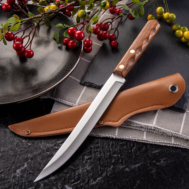 Long version of the wood handle melon and fruit knife multi-purpose stainless steel hand to grab meat peeler sharp lengthened fruit bar fruit stall kitchen