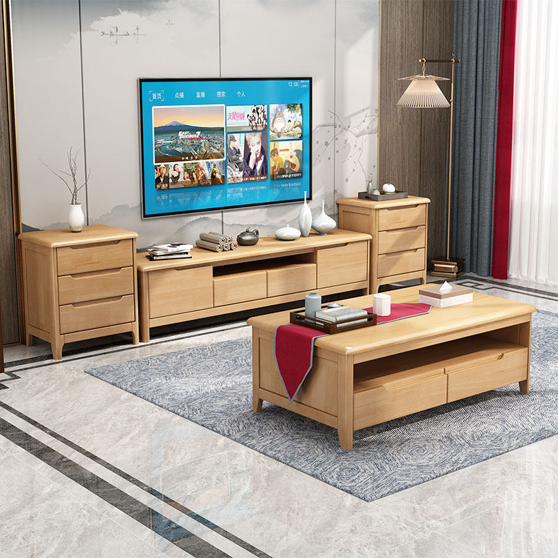 Solid wood TV cabinet coffee table combination modern Nordic simple new Chinese style multi-functional small apartment living room storage cabinet