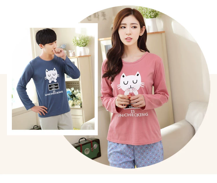 Bộ đồ ngủ đôi cotton dài tay mùa xuân và mùa thu nữ phiên bản Hàn Quốc của phần mỏng XL lỏng nam phù hợp với đồ hai dây đồ bộ pijama
