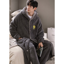 Autumn Winter Sleeping Male Coral Suede Thickening long bed Sleeping Robes in Flannel Flannel Velvet Galloff Sleeping Robe Big Yard home for the winter