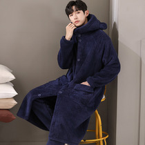Winter coral suede sleepwear for mens autumn and winter days Pharalan suede thickened bathrobe long style warm bath clothes Home Sleeping Clothes
