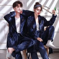 Couple nightgown Womens autumn and winter coral velvet bathrobe plus pajamas pajamas mens flannel thickened plus velvet long section