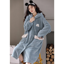 Sleepwear Woman Autumn Winter Coral Suede Sleeping Robes Long winter plus suede thickened wardrobes Flannel Sleeping Dress Ladys Home Home Clothing
