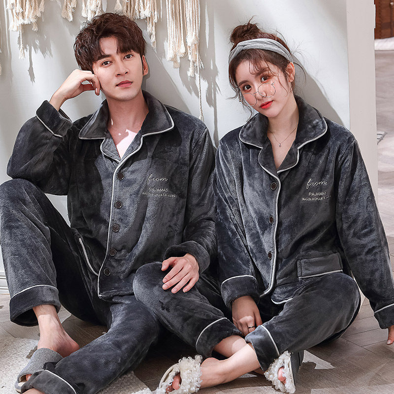 Coral suede lovers pyjamas for men and women Spring and autumn winter style long sleeves thickened flannel winter gush warm family clothes