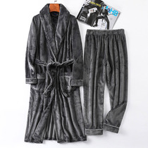 Sleeping Robe Mens Winter Thickened flannel Flannel Mens Sleeping Robes Autumn Winter Style Coral Suede Bathrobe Garnter Warm Pyjamas