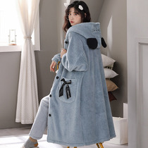 Autumn Winter Ladies Coral Suede Pyjamas cute cartoon ladies Step up Cotton Flannel Sleeping gown The home Residence Suit Suit