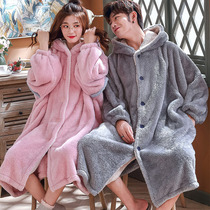 Autumn and winter coral velvet couple pajamas nightgown ladies thickened plus velvet extended flannel bathrobe mens home service