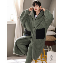 Sleepwear Male Autumn Winter Coral Suede Thickening Lengthened Flannel Suede Sleeping Robe Winter Gush Warm Bath Clothes Men Bathrobe