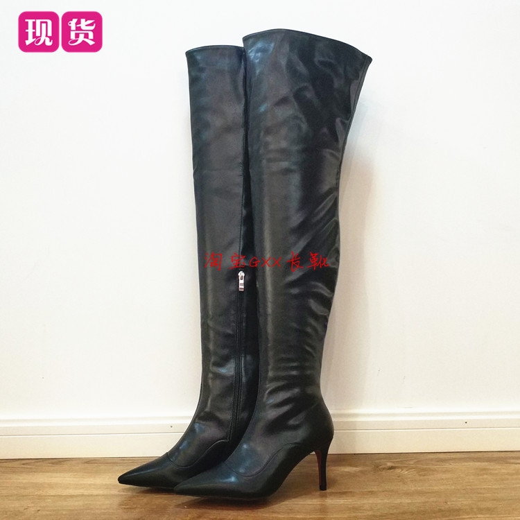 Mid-Heel 7cm Pointed Kitten Heel Stiletto Red-Soled Long Boots Sexy Over-The-Knee High Boots with Side Zipper Thigh-High Boots Plus Size