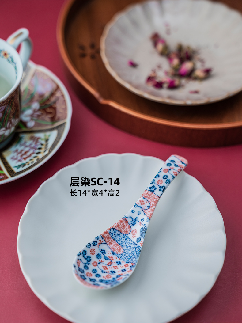 Meinung burn Japanese ceramic spoon, domestic large long - handled spoon, spoon to eat ultimately responds soup spoon restaurant business