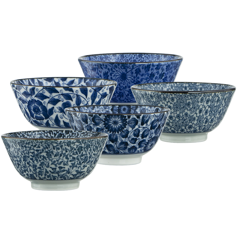 Imported from Japan ancient dyed blue bowl ceramic household individual move under the glaze color restoring ancient ways Japanese eat bowl size