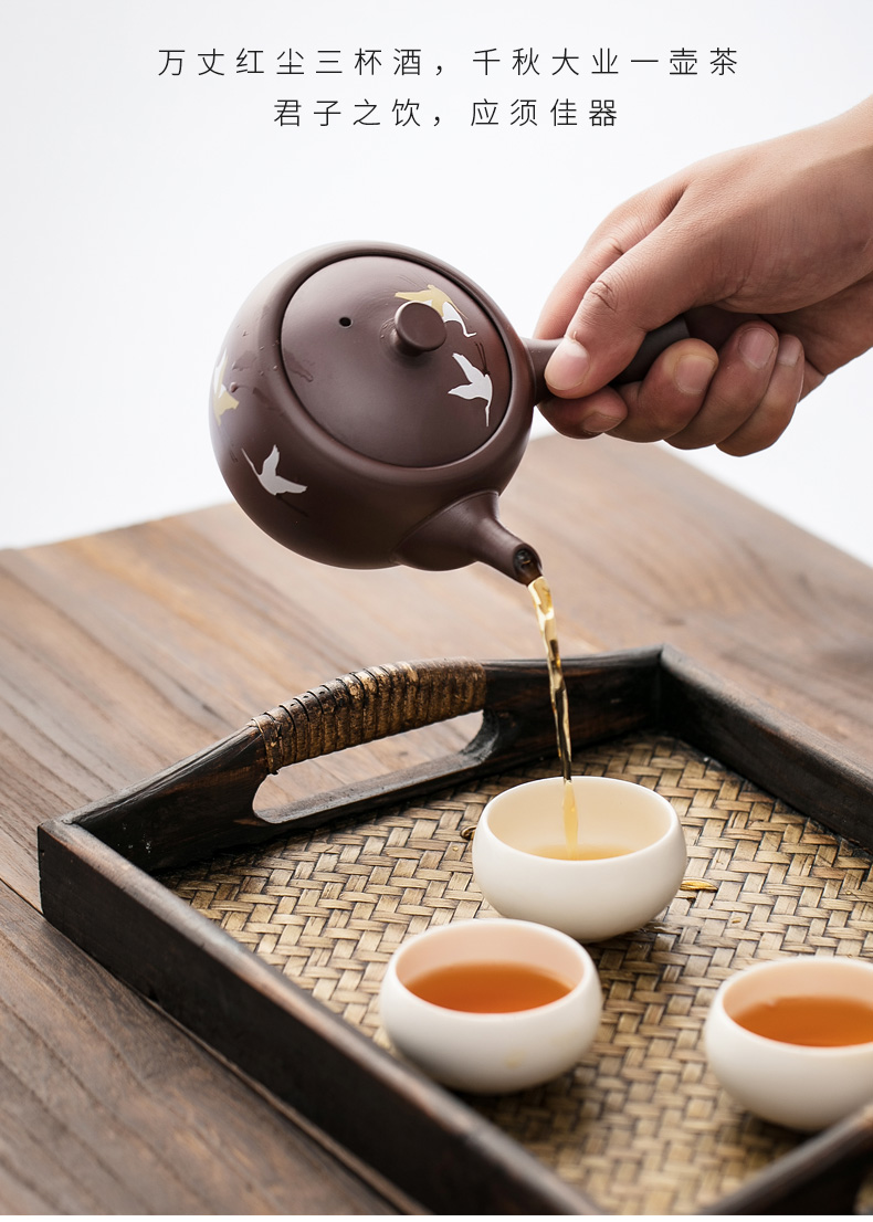 Japan pure manual authentic it side put small household utensils small purple clay teapot Japanese kunfu tea kettle