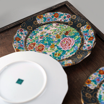 Japan imported Jiugu burnt peach gold hand peony plate 5 into gift box Japanese ceramic tableware gift