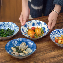 Mei thick burning Japan imported ancient dye blue painted ceramics and wind tableware underglaze new round plate Dish Home