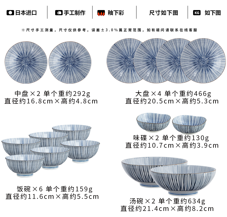 Blue and white porcelain ten grass lines imported from Japan Japanese combination of household move dishes butterfly light key-2 luxury plate suit