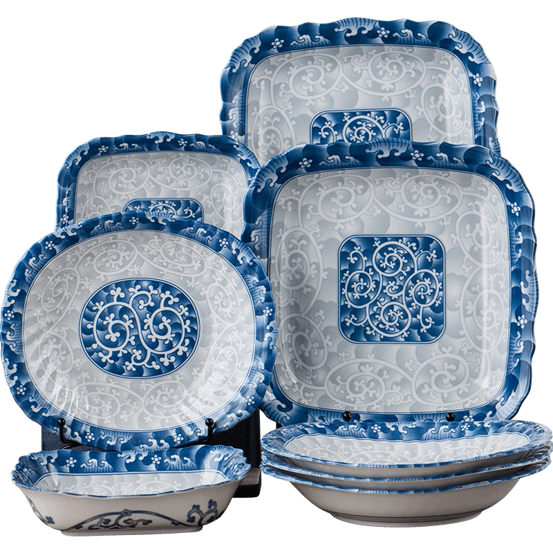 Imitation Ming blue and white porcelain plate tableware portfolio restoring ancient ways fish dish with rectangular dish, ceramic square plate for breakfast