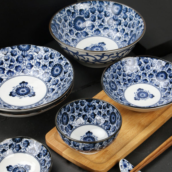 日本进口 Mino Yaki 美浓烧 和风古染系列 唐草京华十头套装餐具 优惠券折后￥219包邮（￥269-50）多色可选