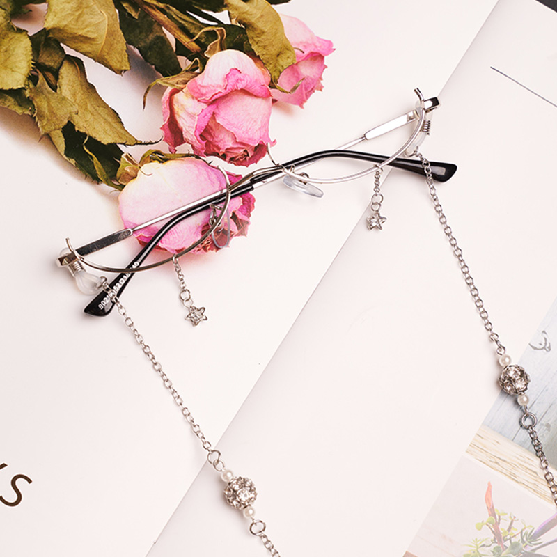 Kính rung nửa khung trang trí không có ống kính sao mặt dây chuyền kính khung với chuỗi hình lõm kính gọng kính cận nữ đẹp