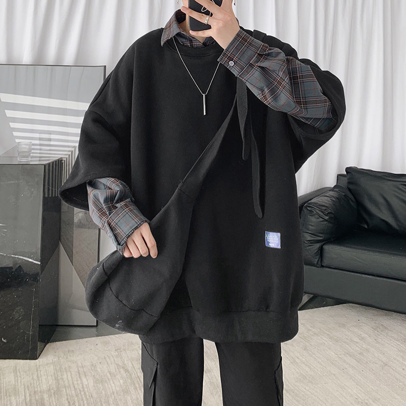 Tidal Fake Two American Comeback Men Loose Trends 100 Hitch 2022 New Korean Version Splicing Long Sleeve Blouse