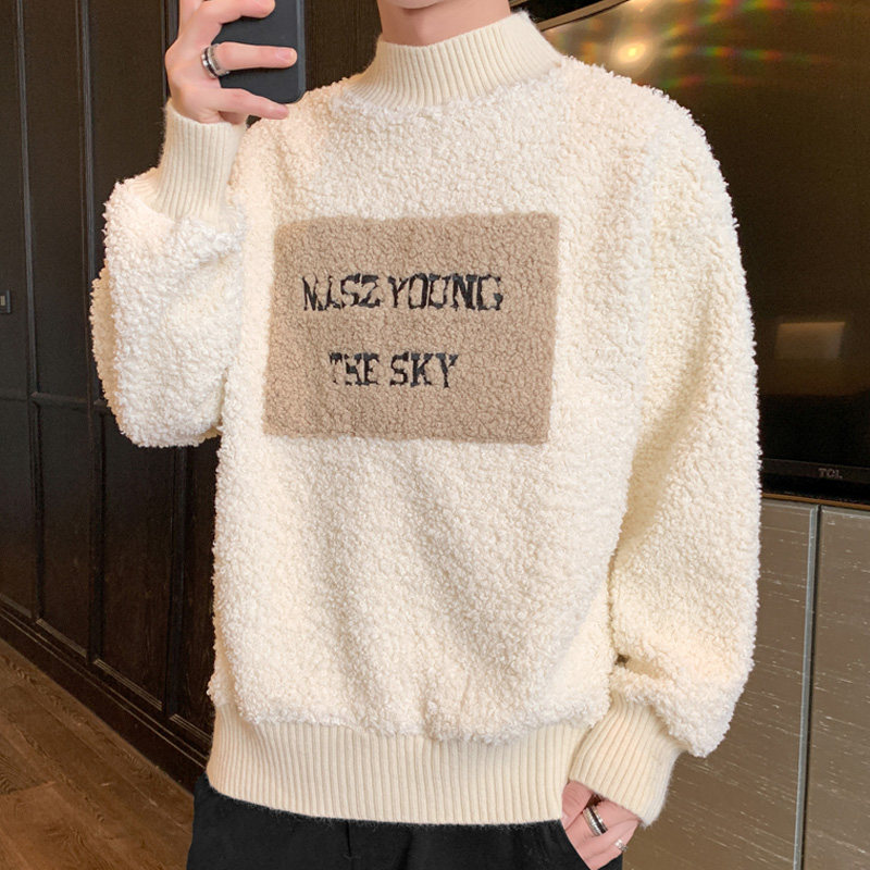 Lamb fluff coat men thicken half height collar 2021 new winter clothing stitchings warm clothes for the undershirt trend