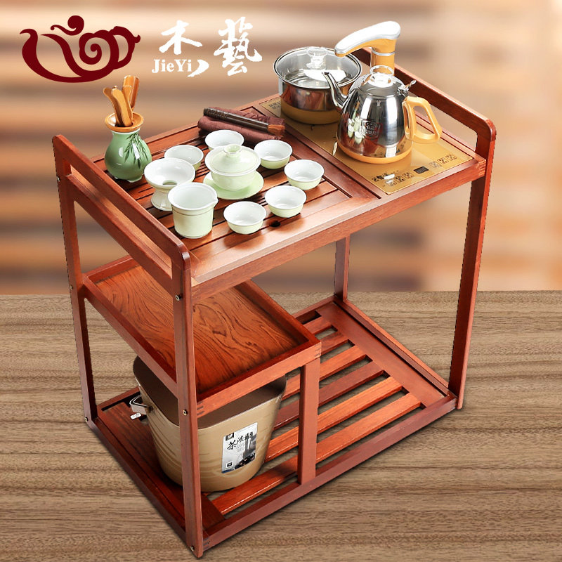 Mobile tea table solid wood tea cart simple home small tea table cabinet tea tray tea set fully automatic kettle set integrated
