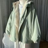 Бархатная японская трендовая куртка с капюшоном