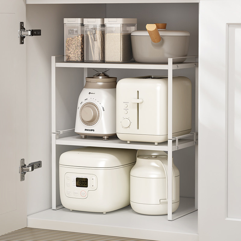 Two-story white steel integral cabinet layered kitchen table face storage pan with shelf multilayer desktop seasoning white shelf