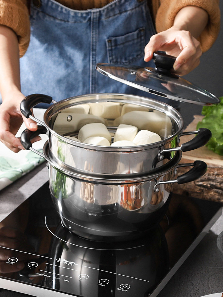 Thickened Stainless Steel Soup Pot, Small Steamer, Soup Pot, Household Non-Stick Pot for Cooking Porridge, Milk Pot, Suitable for Gas and Induction Cookers