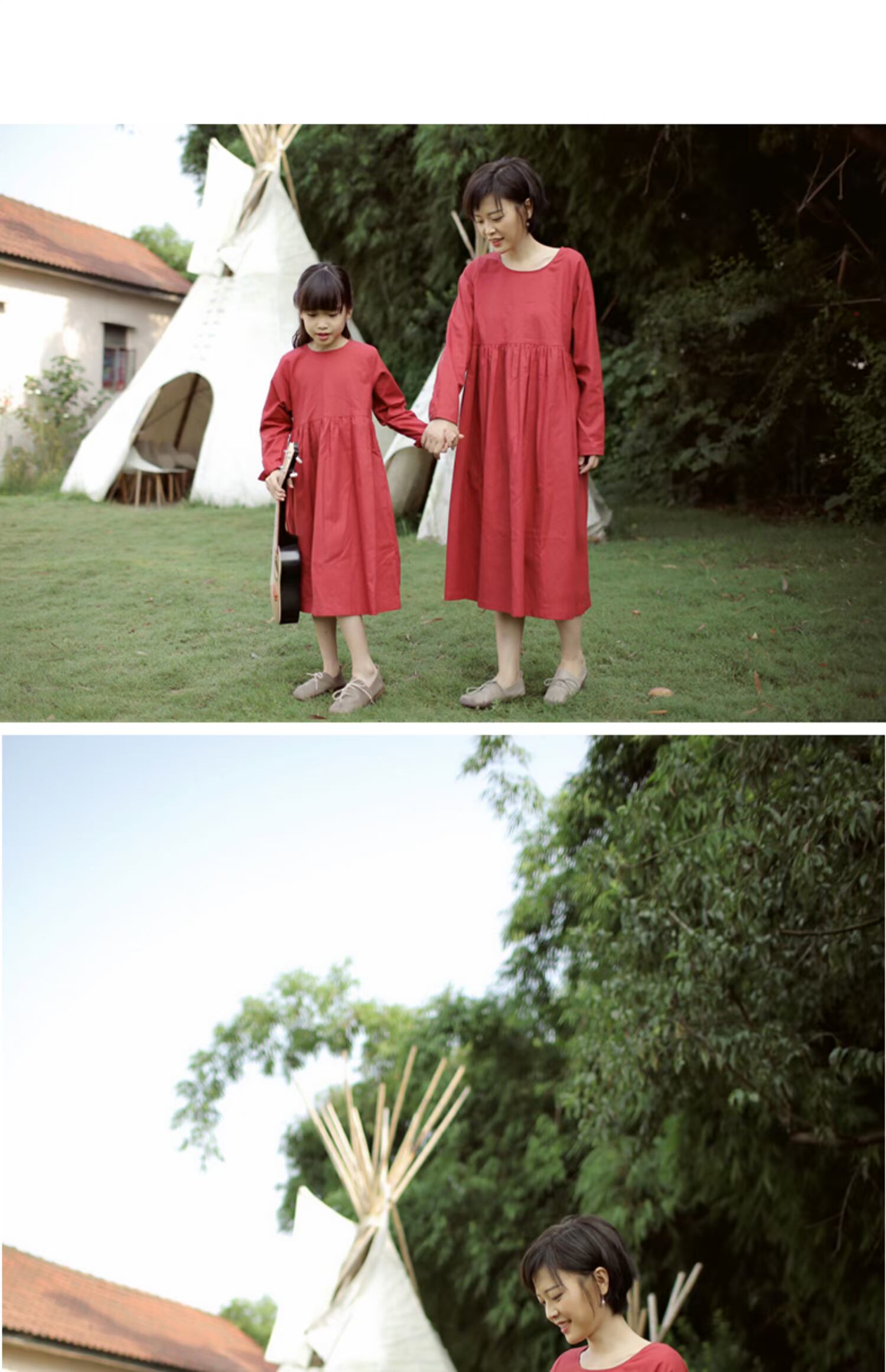 Mùa thu 2019 phong cách mới rung động phong cách văn học cotton và vải lanh lỏng cha mẹ-váy đầm / váy mẹ dài váy đỏ - Trang phục dành cho cha mẹ và con áo form rộng cho cả gia đình