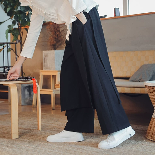 Комплект, юбка, штаны, ханьфу, из хлопка и льна, китайский стиль