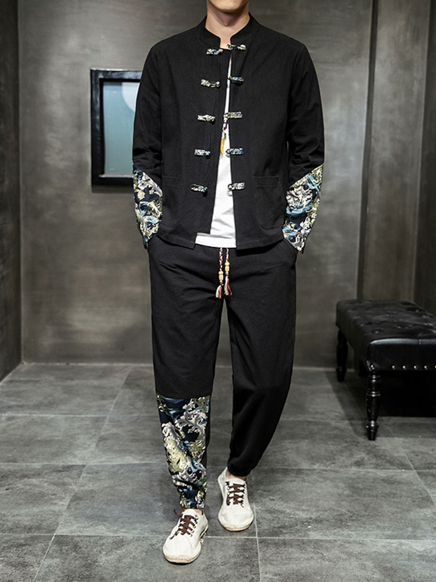 Tang Suit Chinese Style Outfit Hanfu Cotton and Linen Jacket Zhongshan Suit Men's Retro Loose Large Size Ethnic Clothing Chinese Style Men's