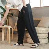 Летние тонкие дышащие штаны для отдыха, китайский стиль, из хлопка и льна, свободный прямой крой