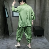 Летнее шелковое ханьфу, мужской комплект, рубашка, штаны, китайский стиль