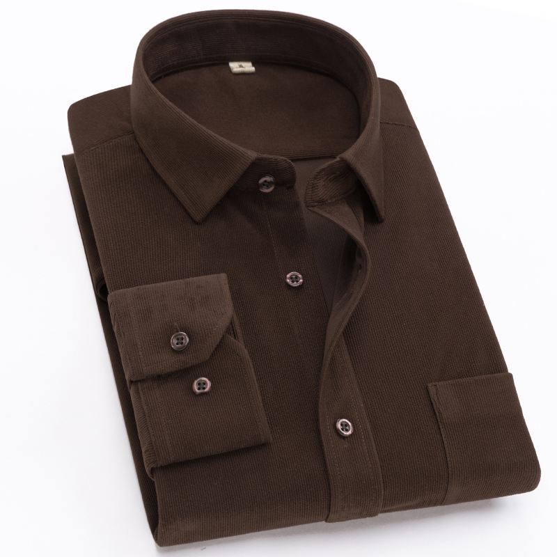 Spring and Autumn Shirts for Men, Long-Sleeved Corduroy Brushed Cotton, Loose Casual Jackets for Middle-Aged and Elderly, Pure Cotton Dad Shirts