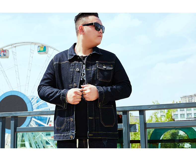 Áo khoác denim nam rộng thun rộng giản dị mùa thu đông mẫu nhiều túi cộng phân bón áo XL áo béo người áo khoác kaki