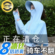 Sunscreen Woman 2022 new Summer Anti-UV Breathable Clown Hood Shirt Ice Silk Cardiovert Jacket Long Sleeve Thin