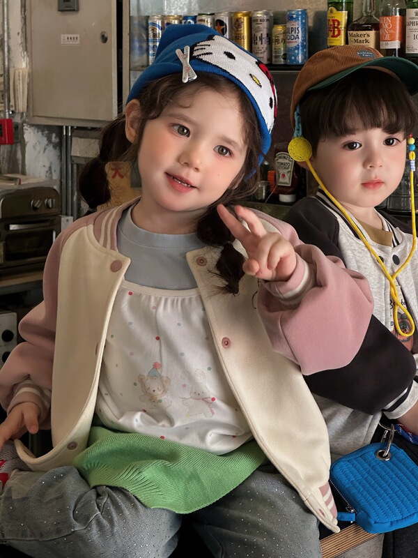 [Gray] Children's Autumn Cartoon Double-Layer Baseball Jacket (Sizes 90-140)